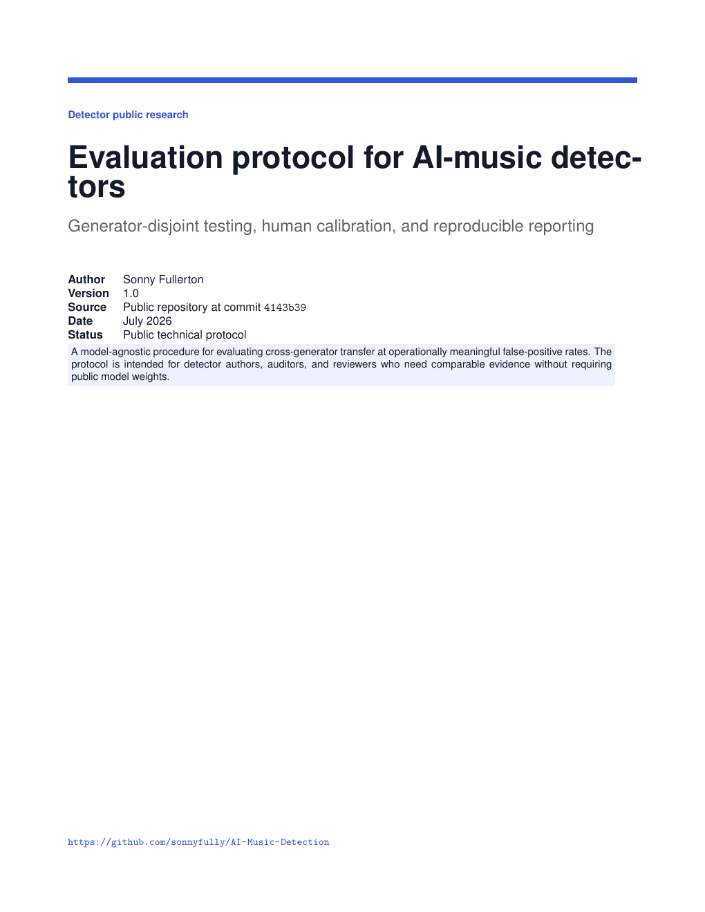 Cover of Evaluation protocol for AI-music detectors